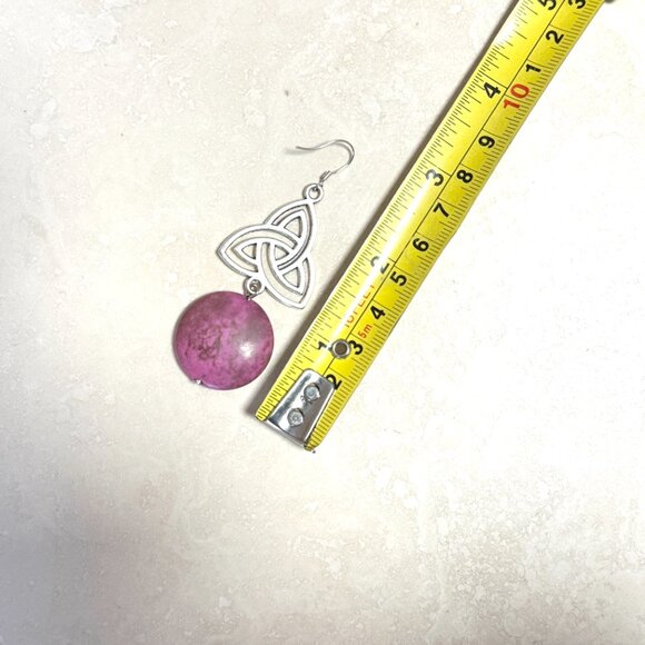 2/$20, Viva Magenta Agate Triqueta Sterling Silver Dangle Earrings - Picture 6 of 9